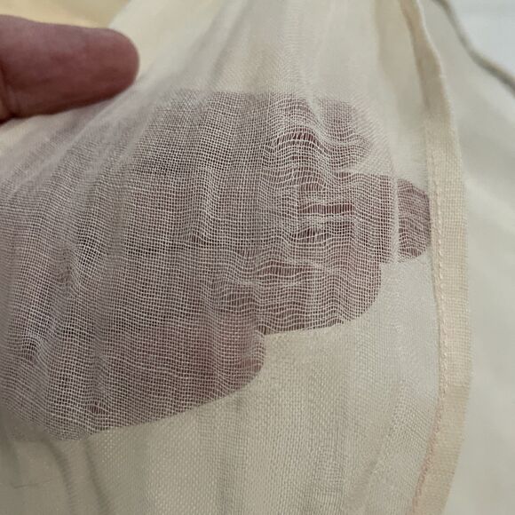 Vintage 1970s Sheer Peach Organza Kitchen Apron One Size Heart Pocket Handmade - Picture 8 of 8